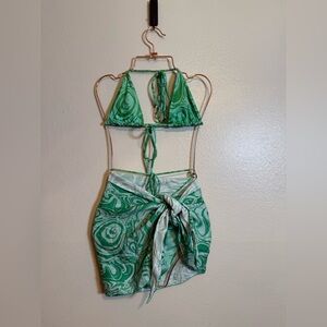 Frankies‎ Bikinis Satin Bikini Set and Sarong in Rainforest